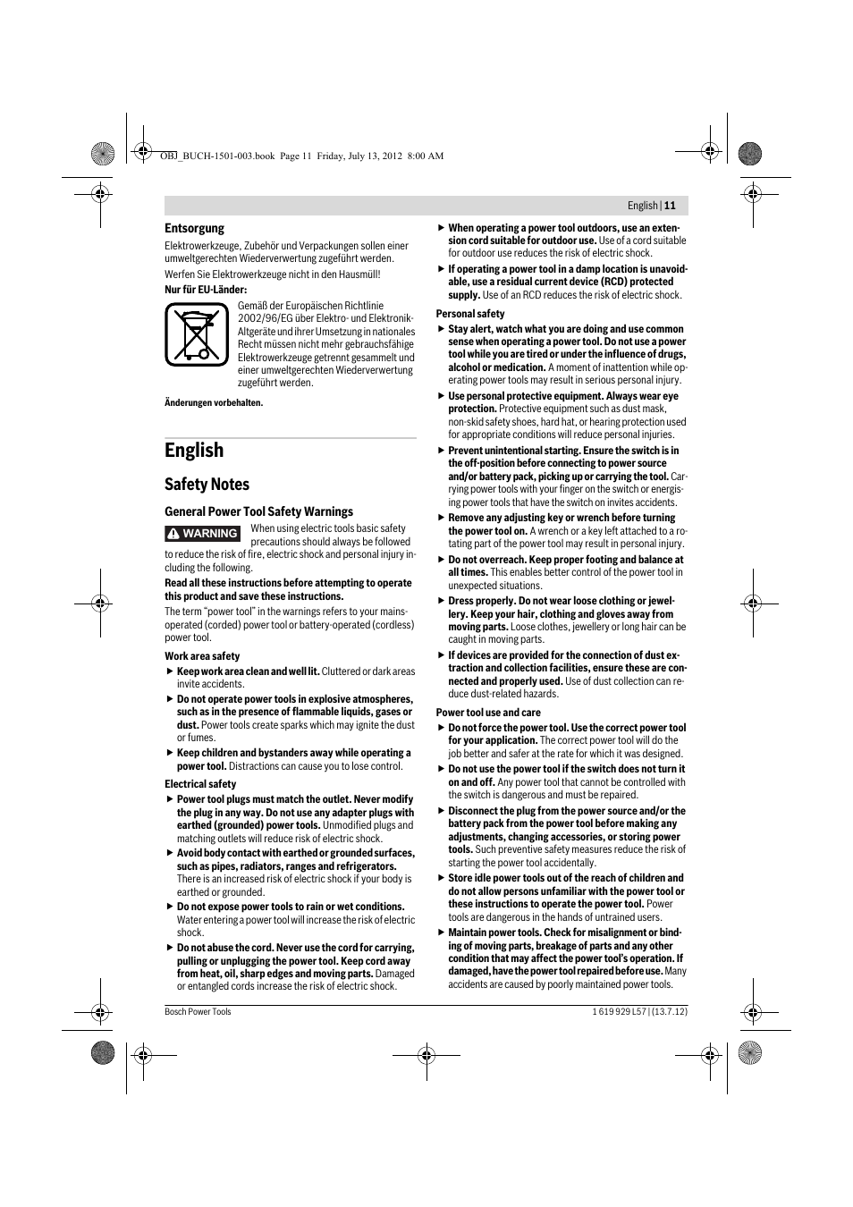 English | Bosch GBG 6 Professional User Manual | Page 11 / 150