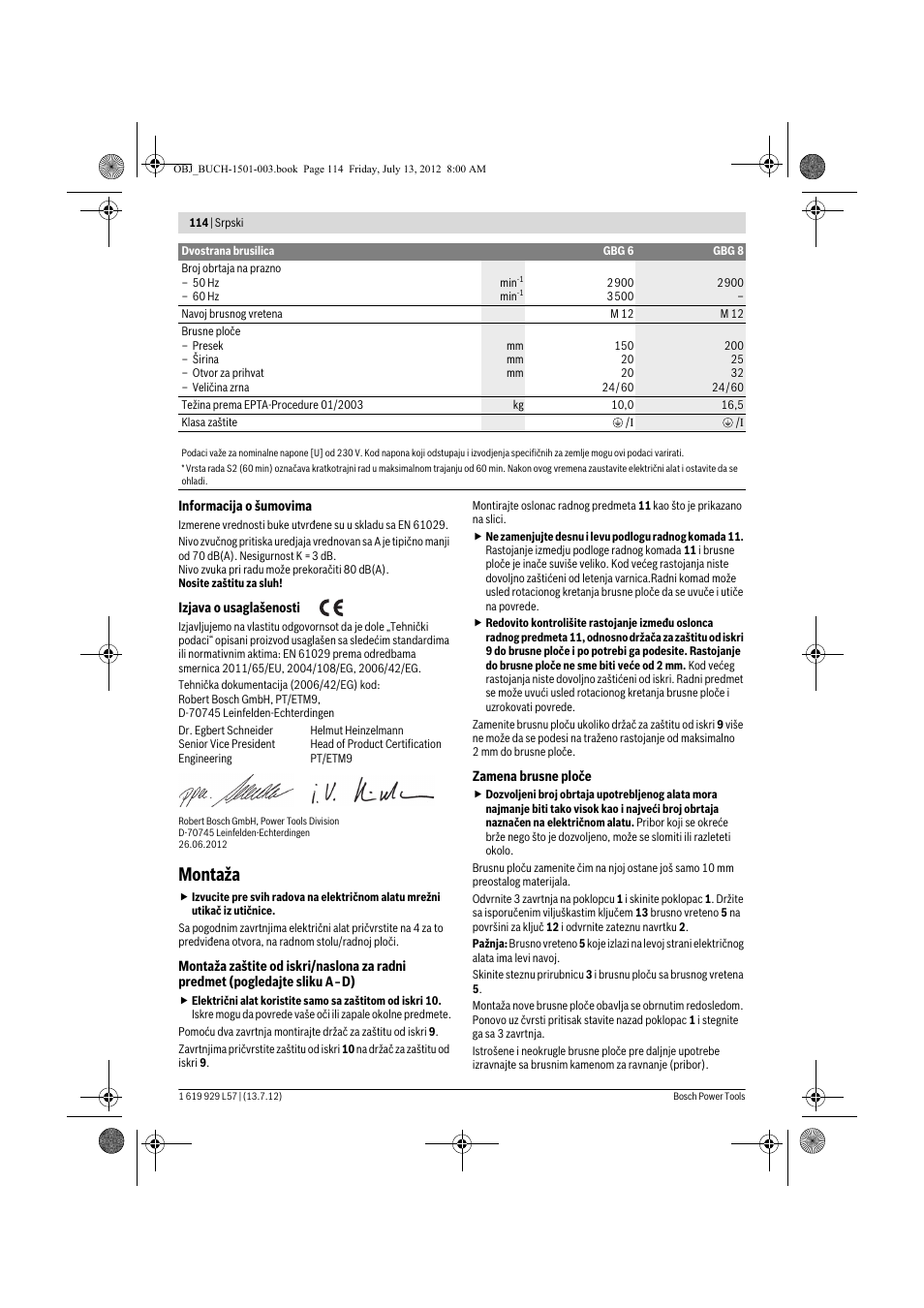 Montaža | Bosch GBG 6 Professional User Manual | Page 114 / 150