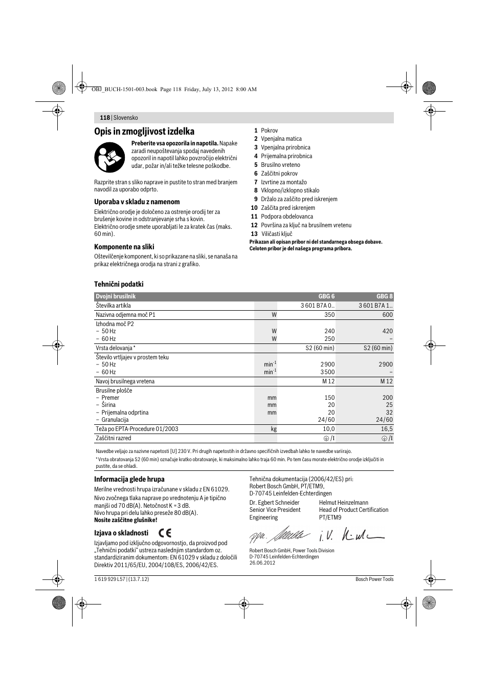 Opis in zmogljivost izdelka | Bosch GBG 6 Professional User Manual | Page 118 / 150