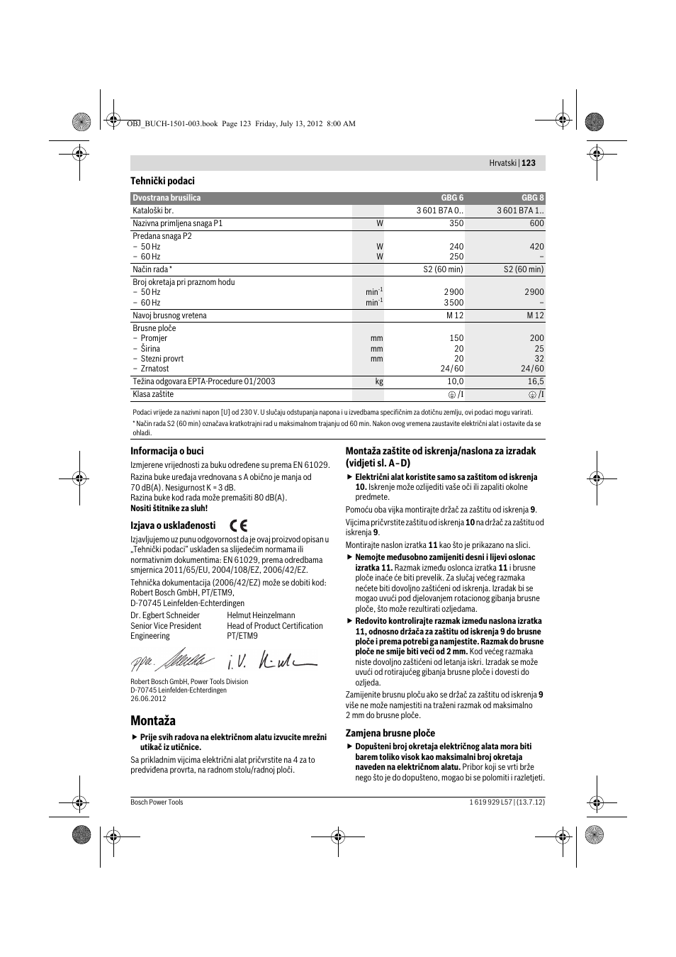 Montaža | Bosch GBG 6 Professional User Manual | Page 123 / 150
