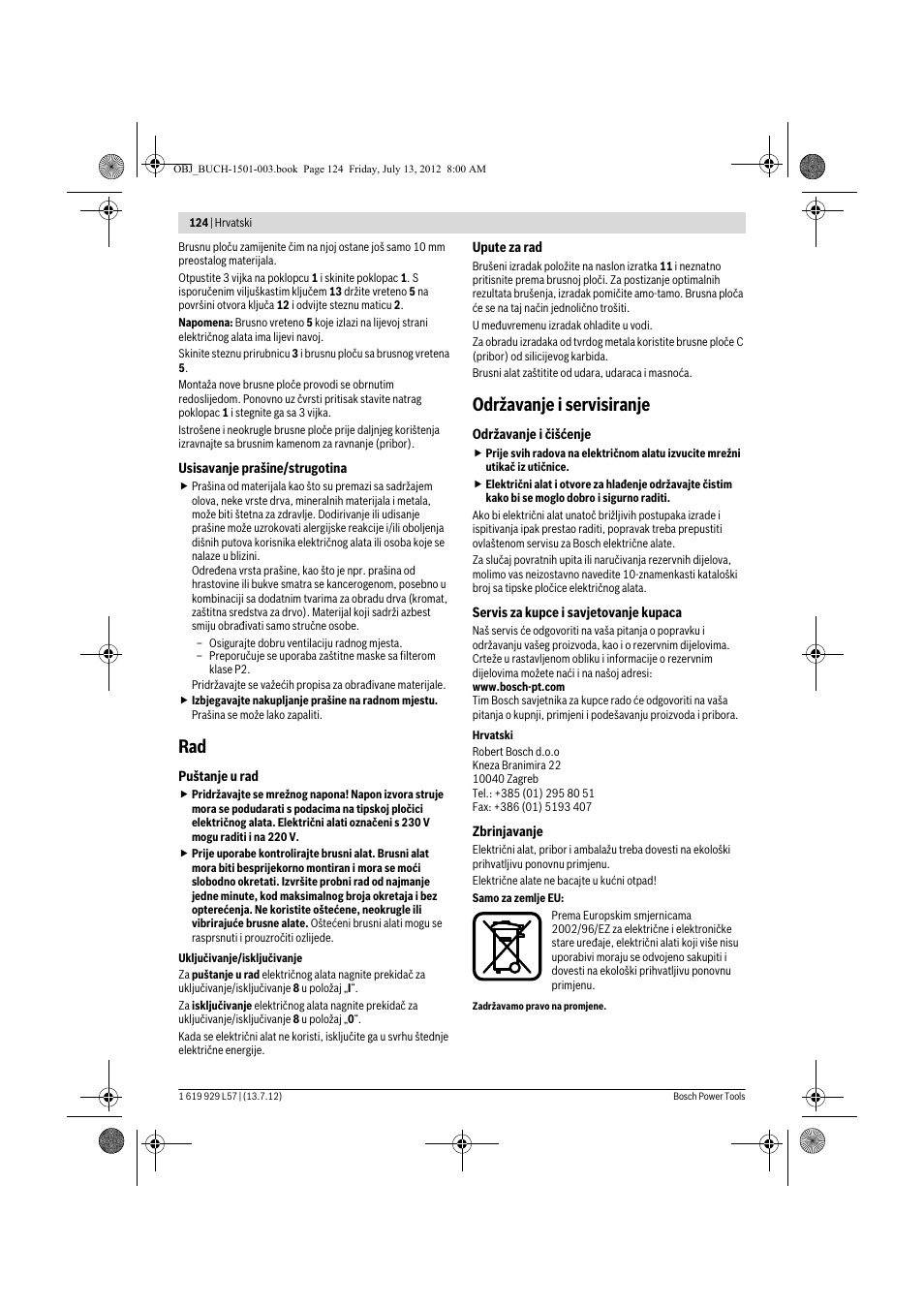 Održavanje i servisiranje | Bosch GBG 6 Professional User Manual | Page 124 / 150