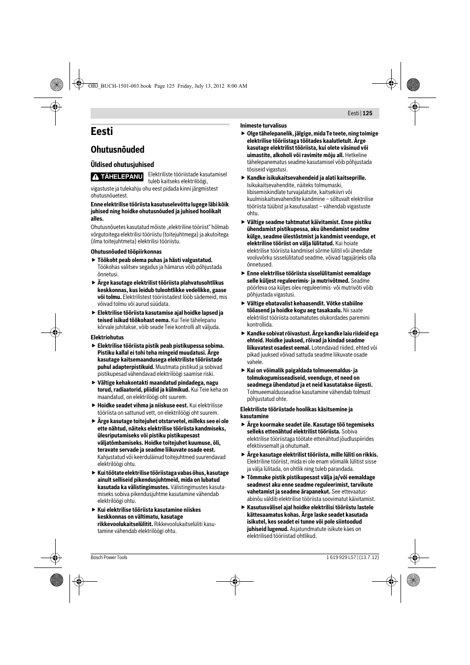 Eesti, Ohutusnõuded | Bosch GBG 6 Professional User Manual | Page 125 / 150