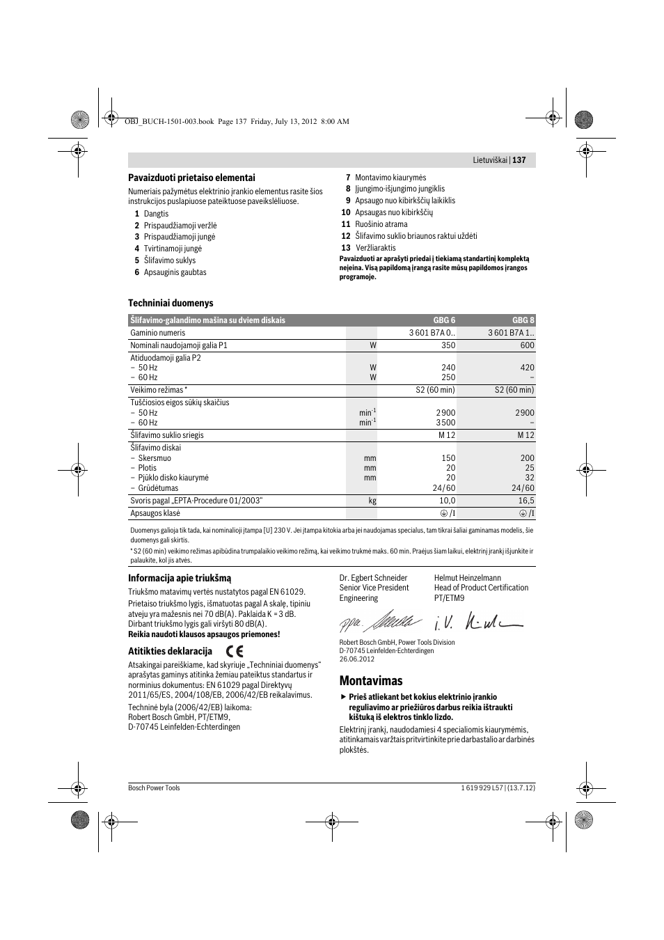 Montavimas | Bosch GBG 6 Professional User Manual | Page 137 / 150