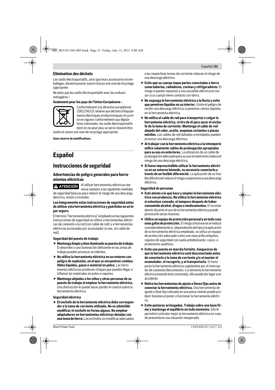 Español, Instrucciones de seguridad | Bosch GBG 6 Professional User Manual | Page 21 / 150