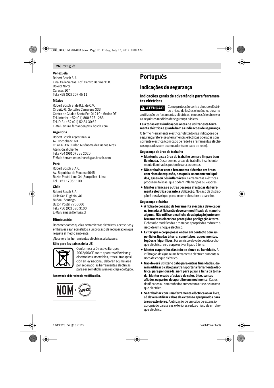 Português, Indicações de segurança | Bosch GBG 6 Professional User Manual | Page 26 / 150