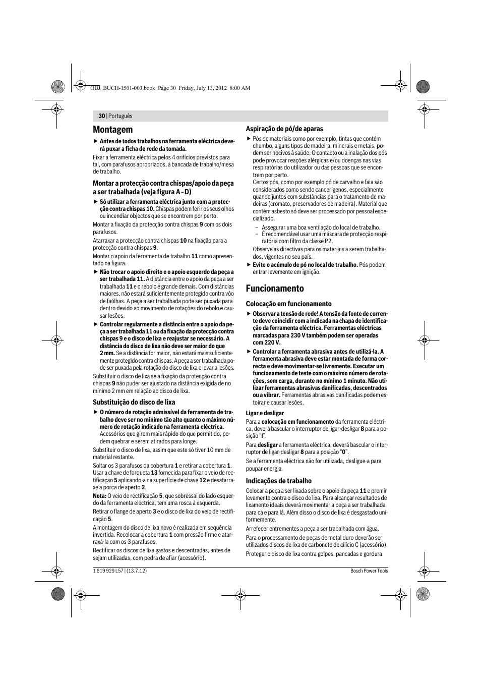 Montagem, Funcionamento | Bosch GBG 6 Professional User Manual | Page 30 / 150