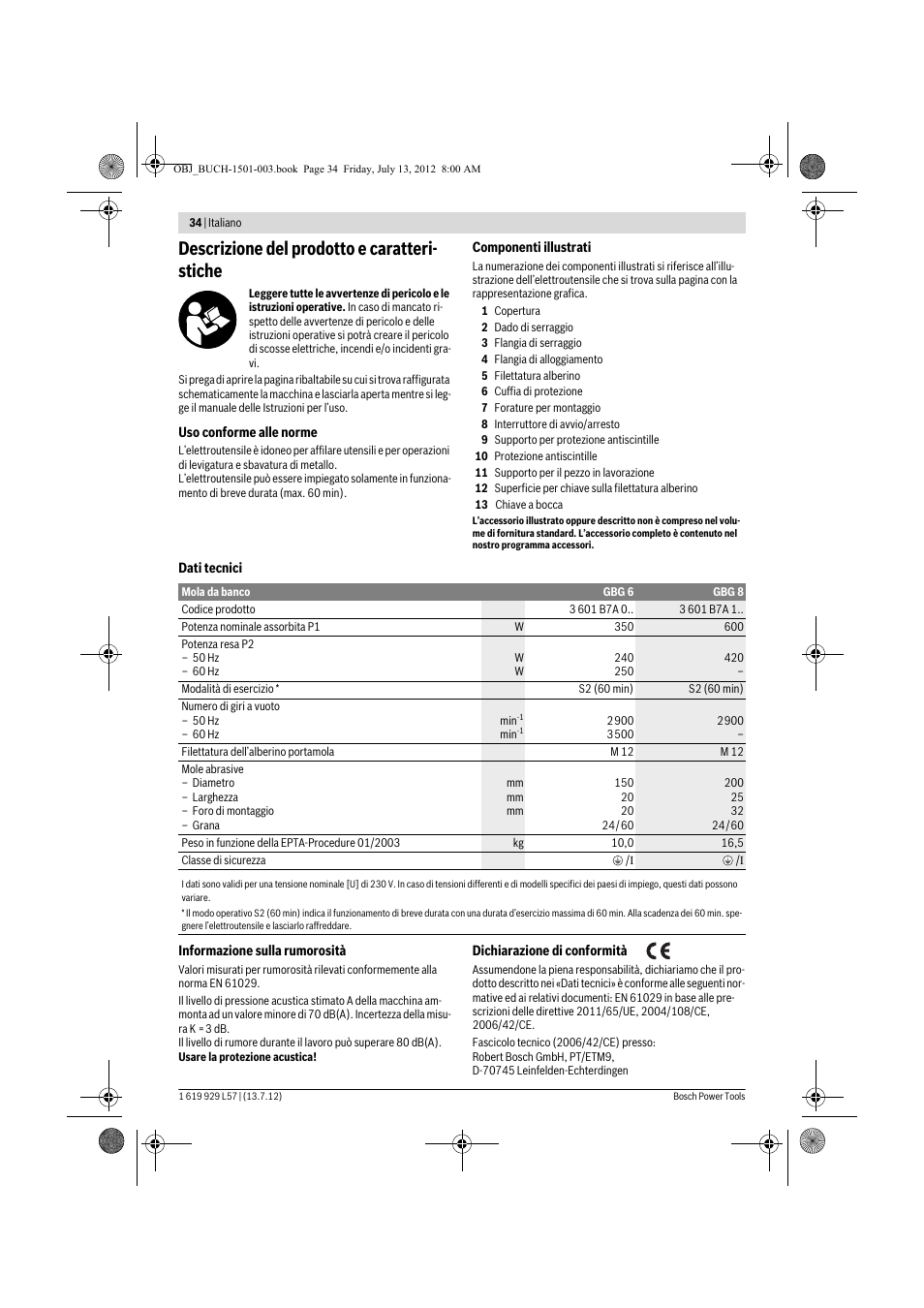 Descrizione del prodotto e caratteri- stiche | Bosch GBG 6 Professional User Manual | Page 34 / 150