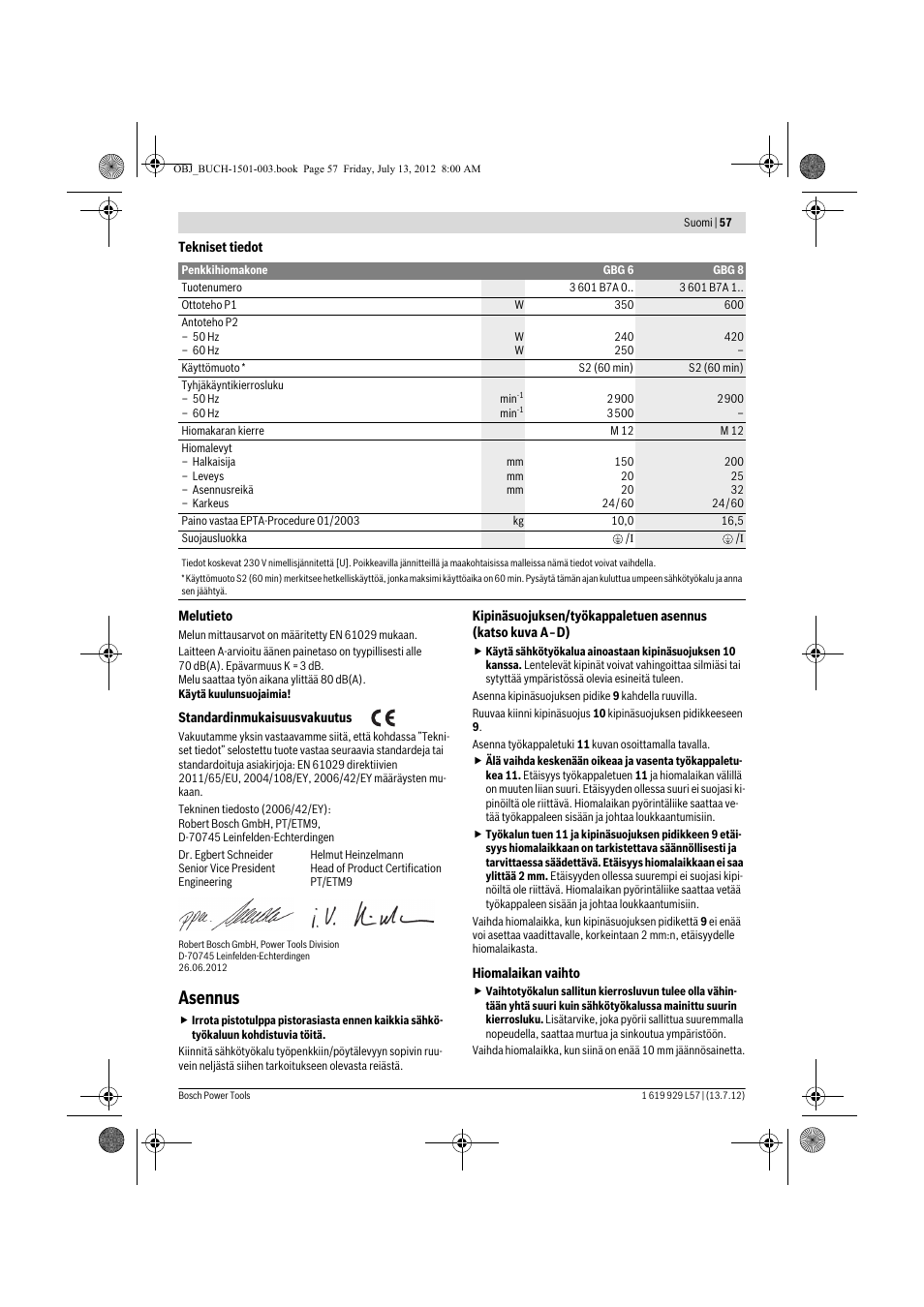 Asennus | Bosch GBG 6 Professional User Manual | Page 57 / 150