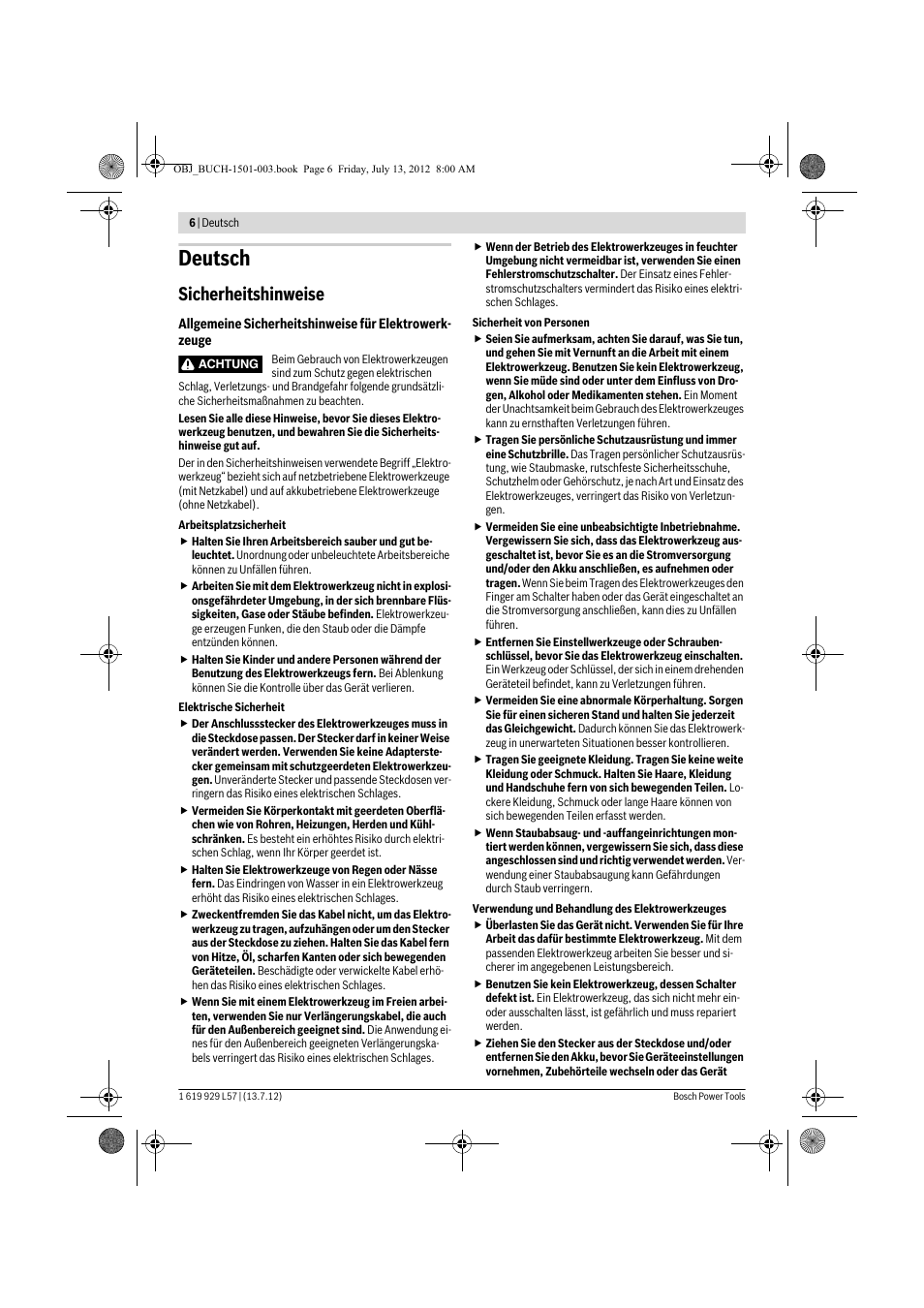 Deutsch, Sicherheitshinweise | Bosch GBG 6 Professional User Manual | Page 6 / 150