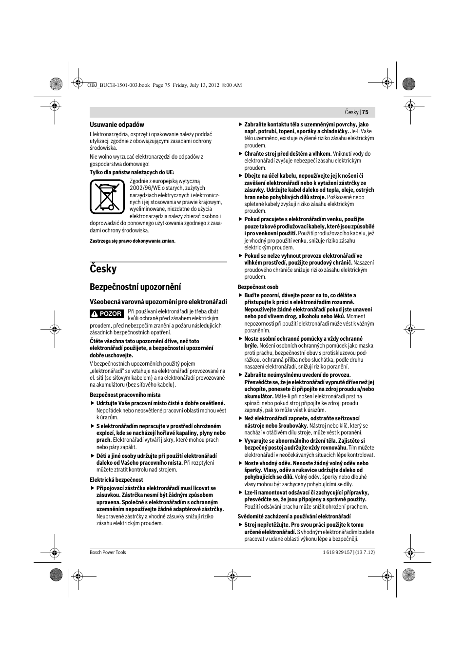 Česky, Bezpečnostní upozornění | Bosch GBG 6 Professional User Manual | Page 75 / 150