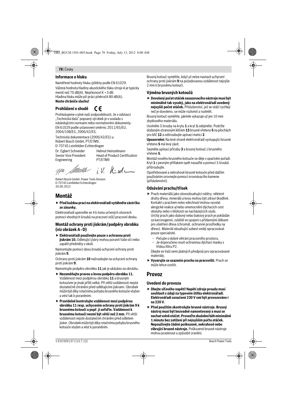 Montáž, Provoz | Bosch GBG 6 Professional User Manual | Page 78 / 150