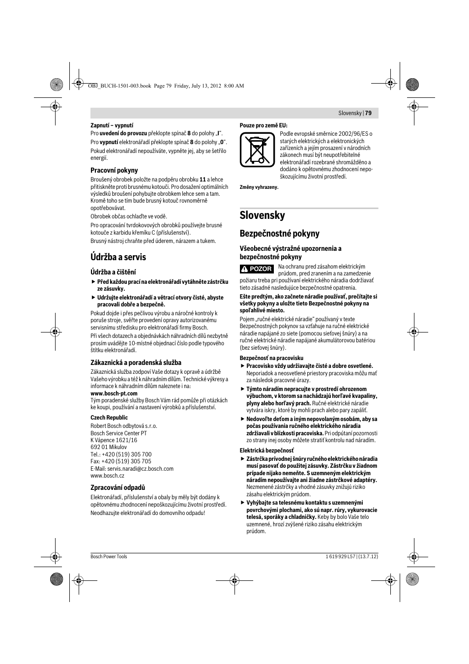 Slovensky, Údržba a servis, Bezpečnostné pokyny | Bosch GBG 6 Professional User Manual | Page 79 / 150