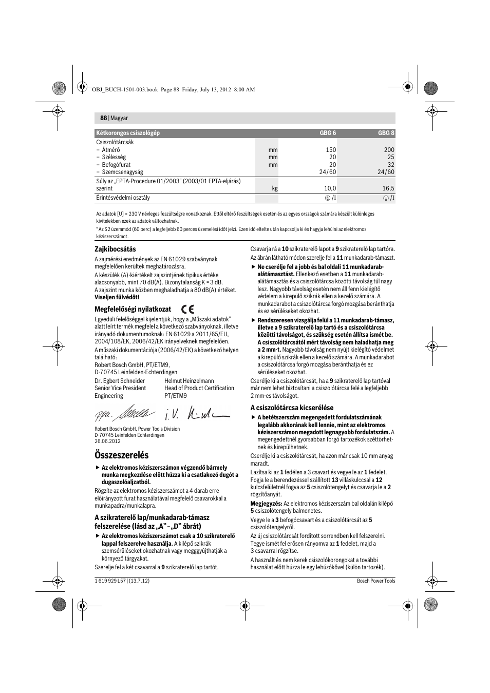 Összeszerelés | Bosch GBG 6 Professional User Manual | Page 88 / 150