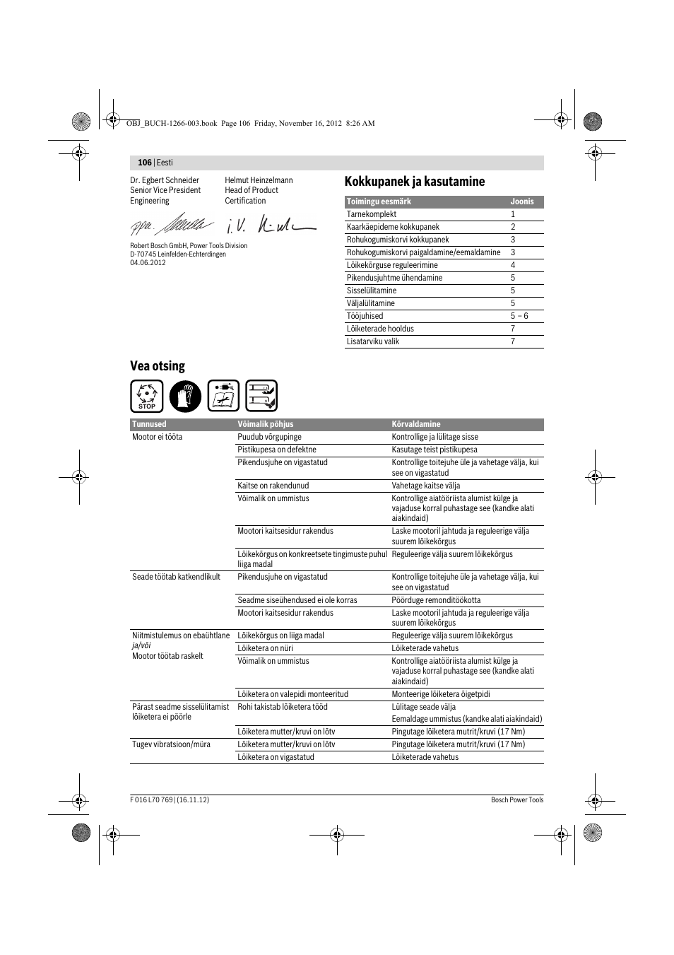 Kokkupanek ja kasutamine vea otsing | Bosch Rotak 32 User Manual | Page 106 / 118