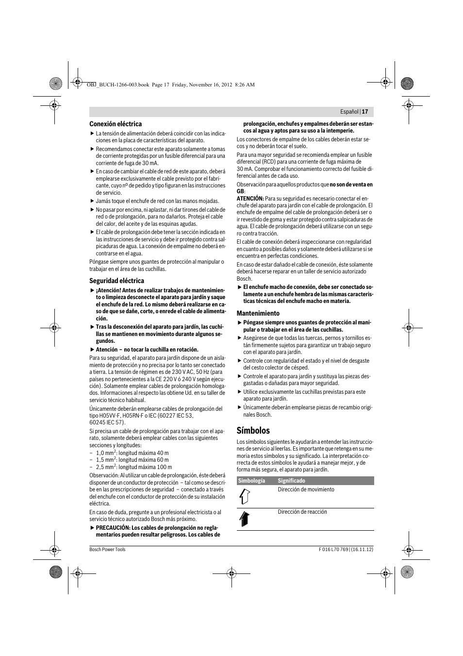 Símbolos | Bosch Rotak 32 User Manual | Page 17 / 118