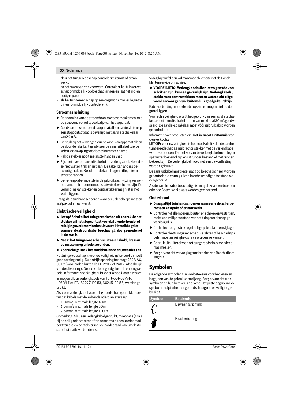 Symbolen | Bosch Rotak 32 User Manual | Page 30 / 118