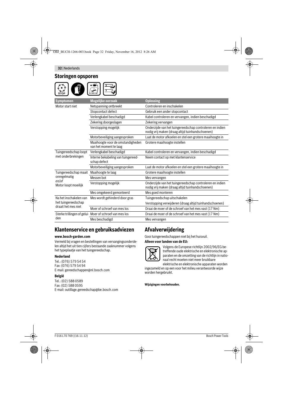 Afvalverwijdering | Bosch Rotak 32 User Manual | Page 32 / 118