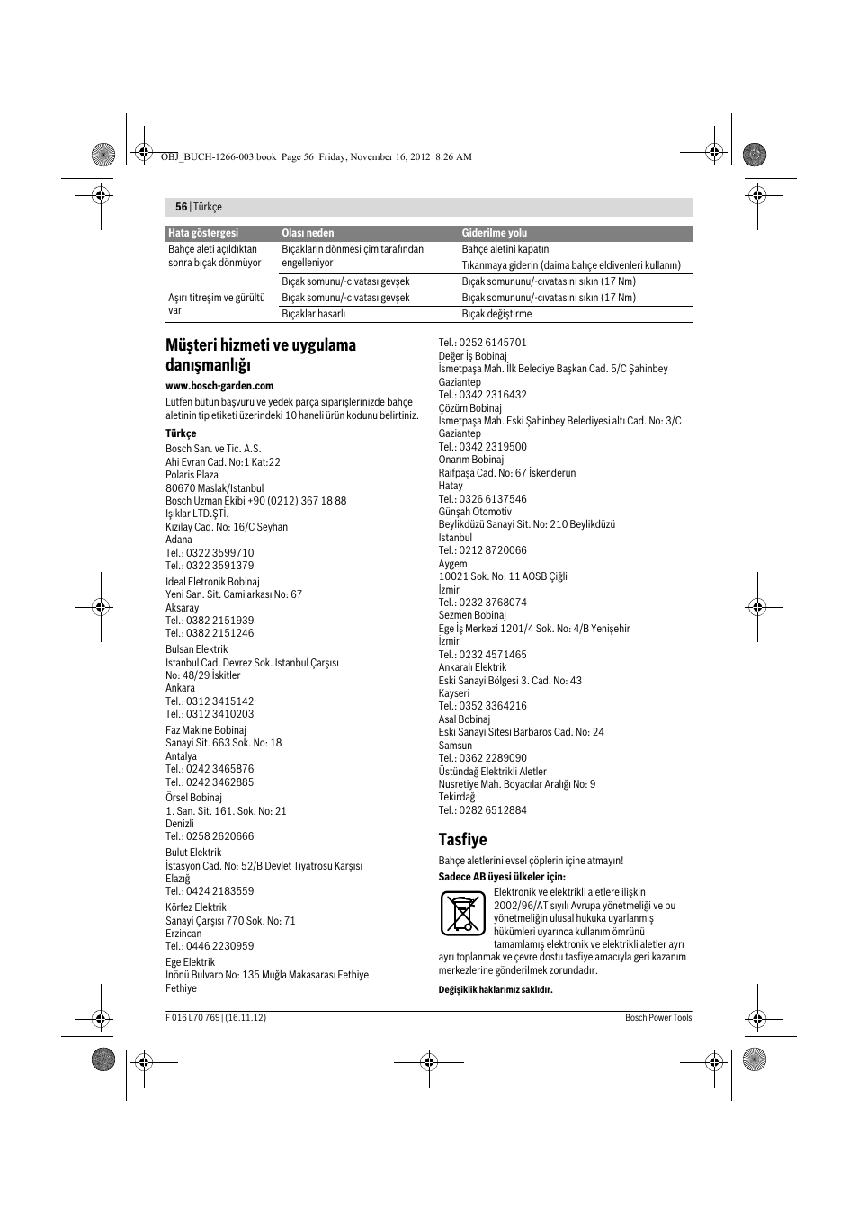 Müşteri hizmeti ve uygulama danışmanlığı, Tasfiye | Bosch Rotak 32 User Manual | Page 56 / 118
