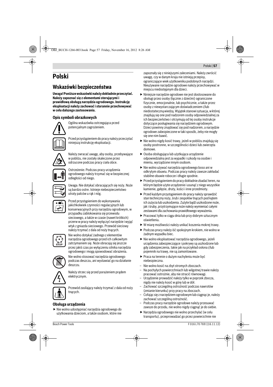 Polski, Wskazówki bezpieczeństwa | Bosch Rotak 32 User Manual | Page 57 / 118