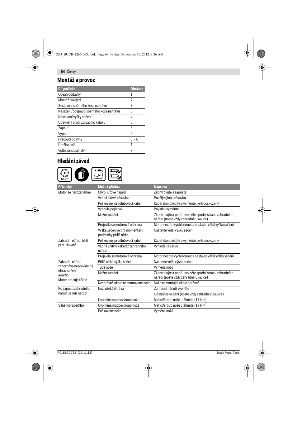 Montáž a provoz hledání závad | Bosch Rotak 32 User Manual | Page 64 / 118