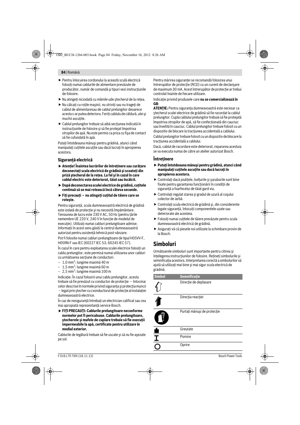 Simboluri | Bosch Rotak 32 User Manual | Page 84 / 118