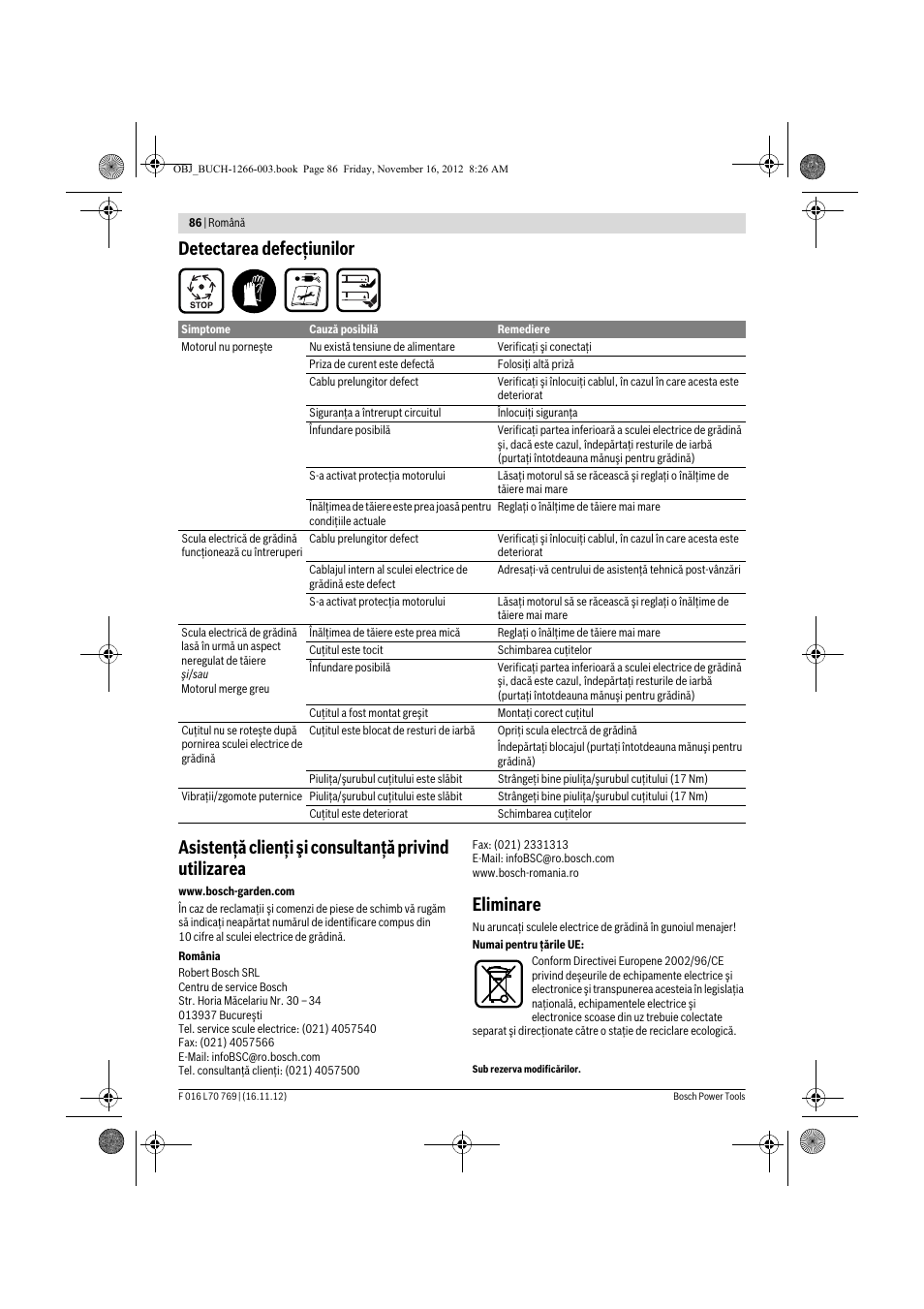 Eliminare | Bosch Rotak 32 User Manual | Page 86 / 118