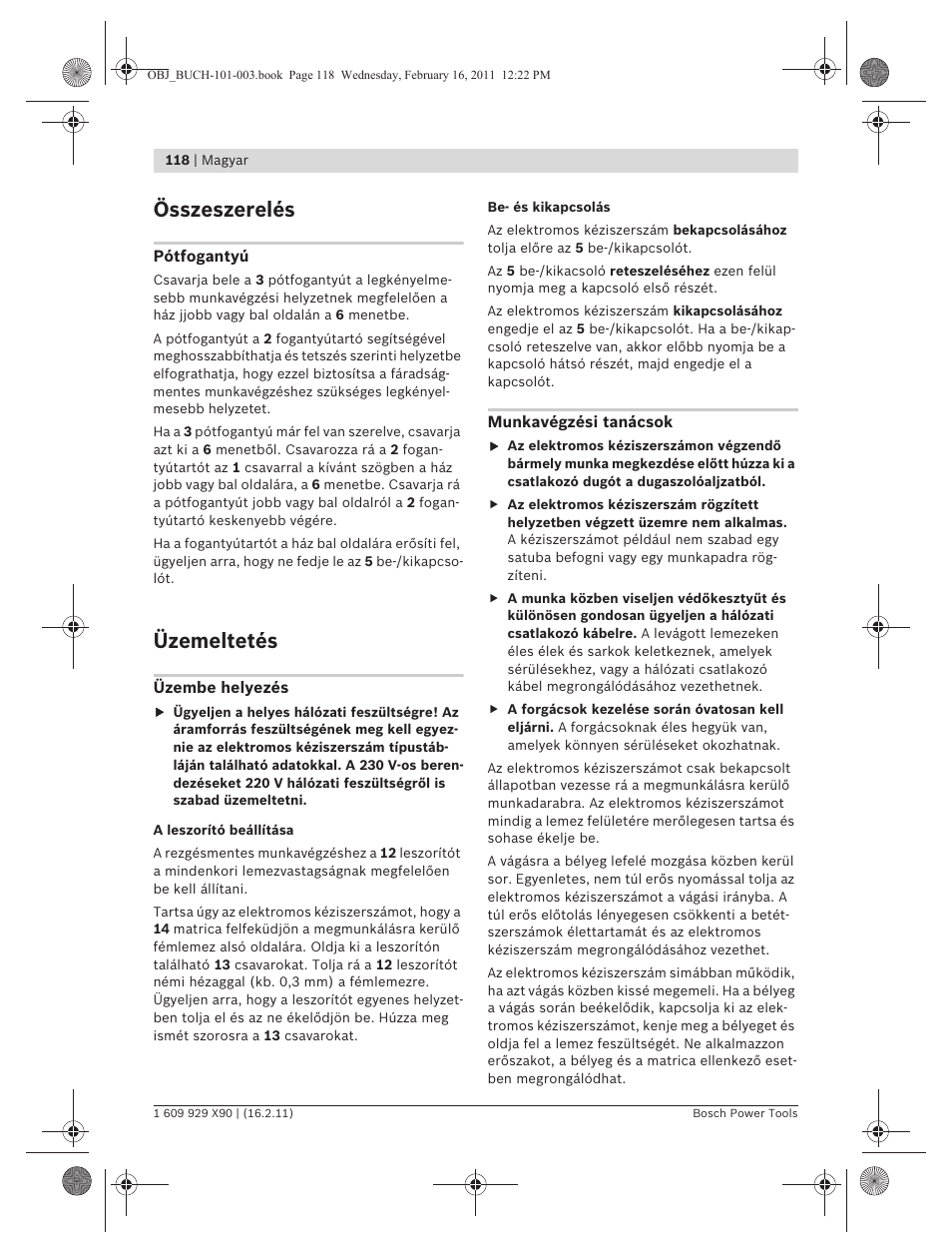 Összeszerelés, Üzemeltetés | Bosch GNA 3,5 Professional User Manual | Page 118 / 199