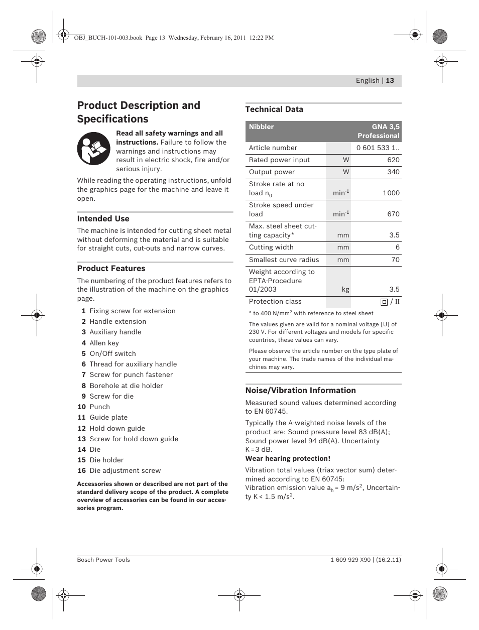 Product description and specifications | Bosch GNA 3,5 Professional User Manual | Page 13 / 199