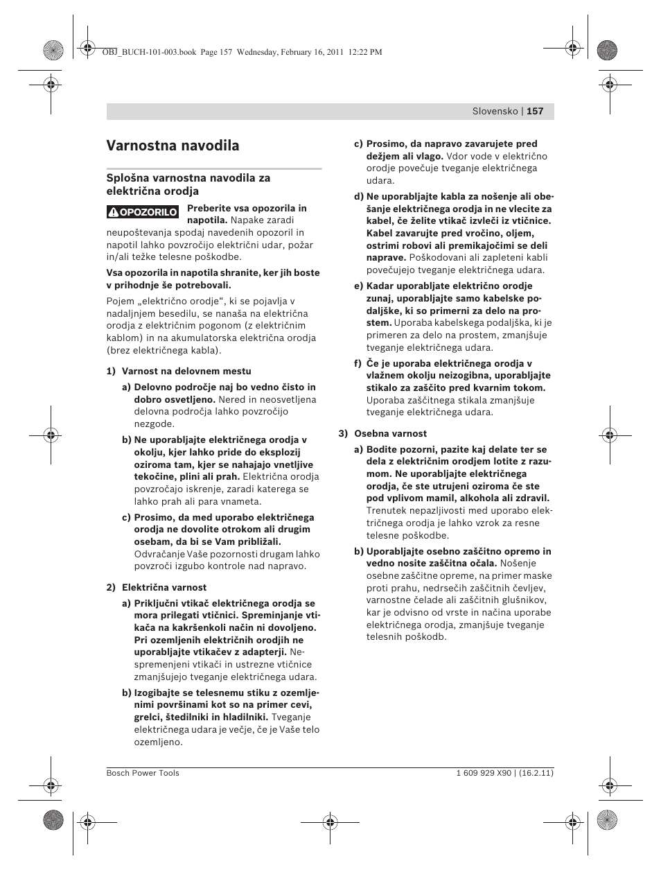 Varnostna navodila | Bosch GNA 3,5 Professional User Manual | Page 157 / 199