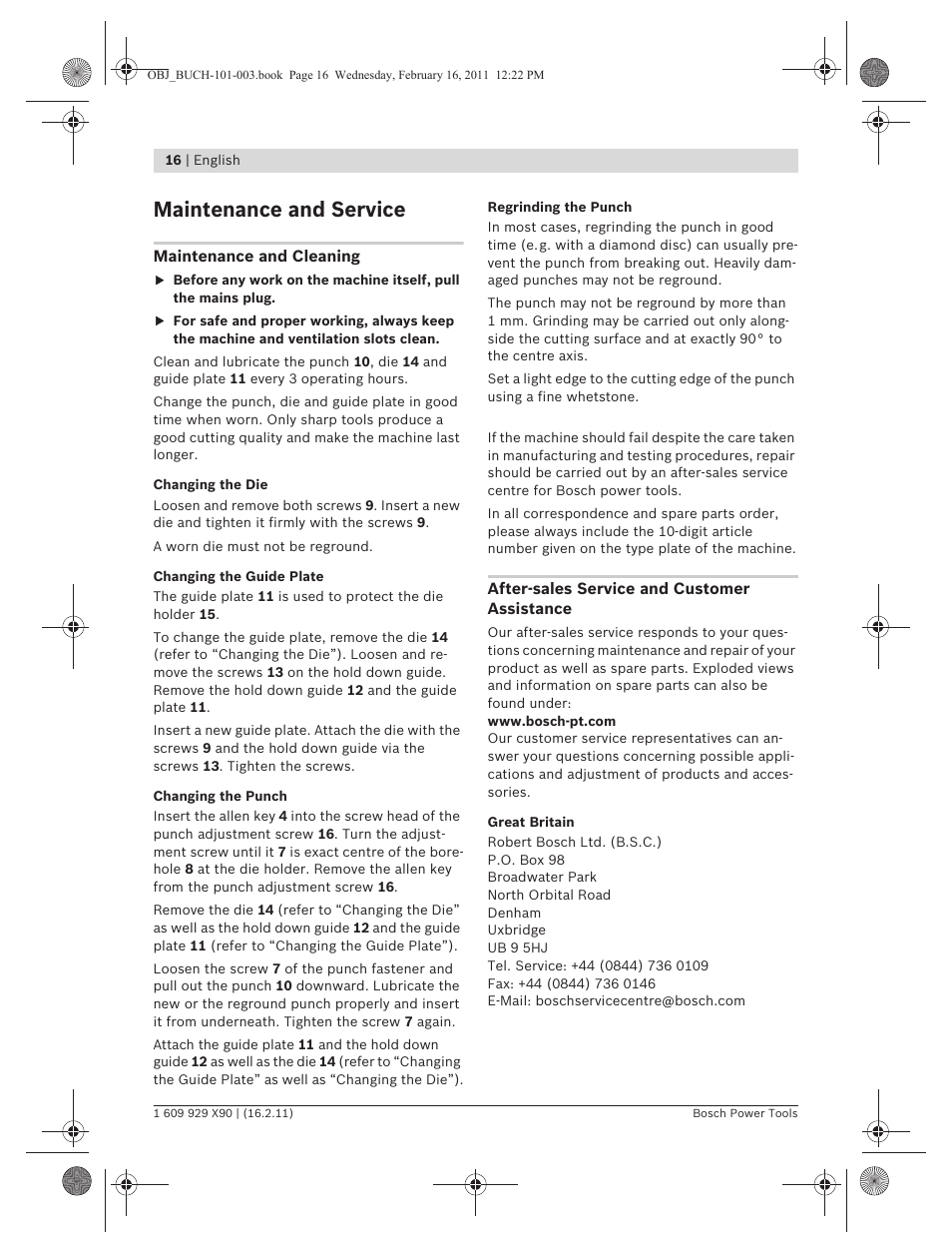 Maintenance and service | Bosch GNA 3,5 Professional User Manual | Page 16 / 199