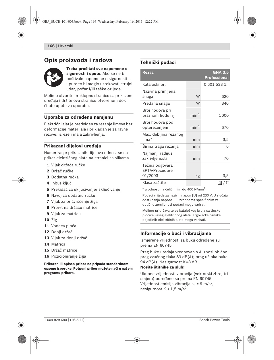 Opis proizvoda i radova | Bosch GNA 3,5 Professional User Manual | Page 166 / 199