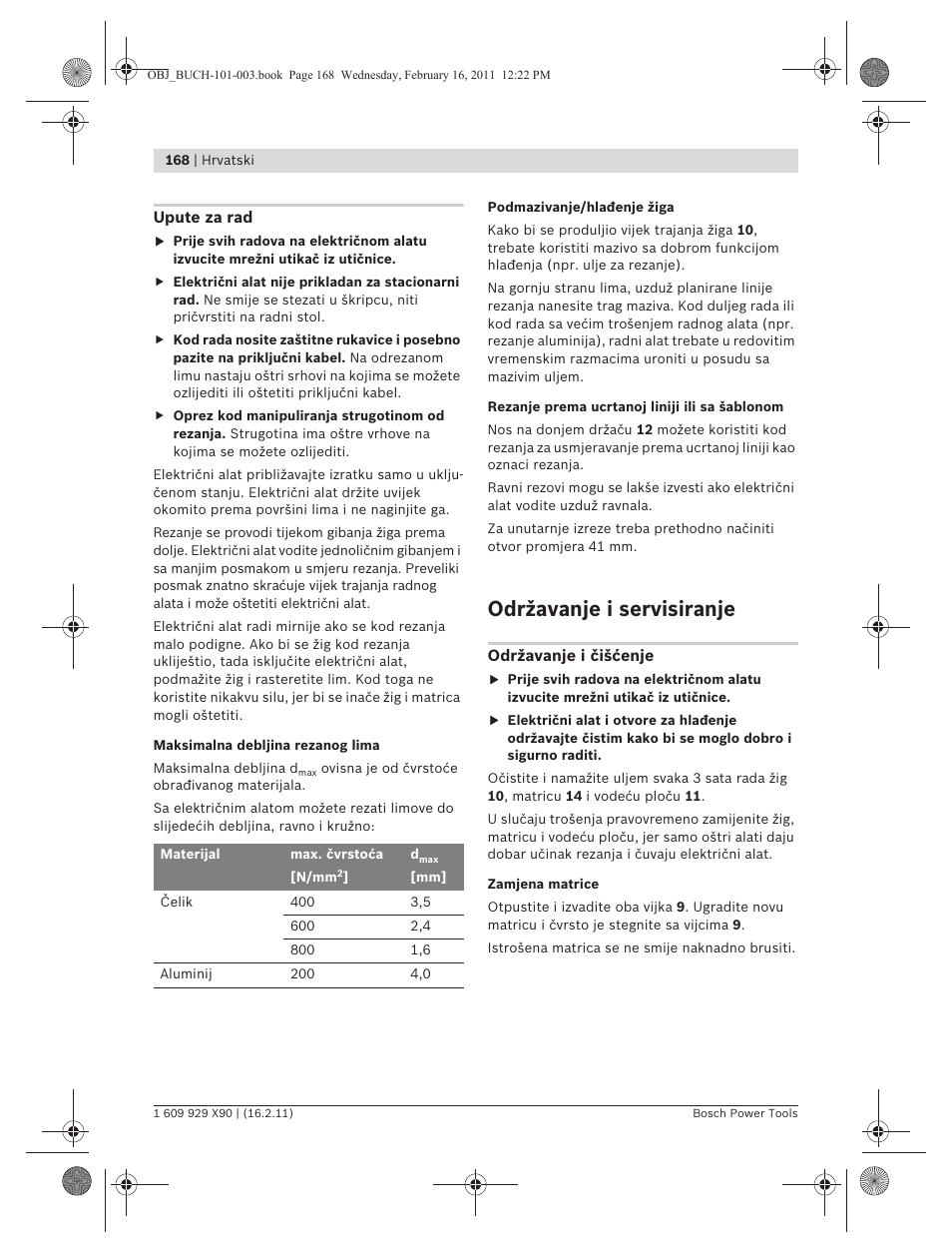 Održavanje i servisiranje | Bosch GNA 3,5 Professional User Manual | Page 168 / 199
