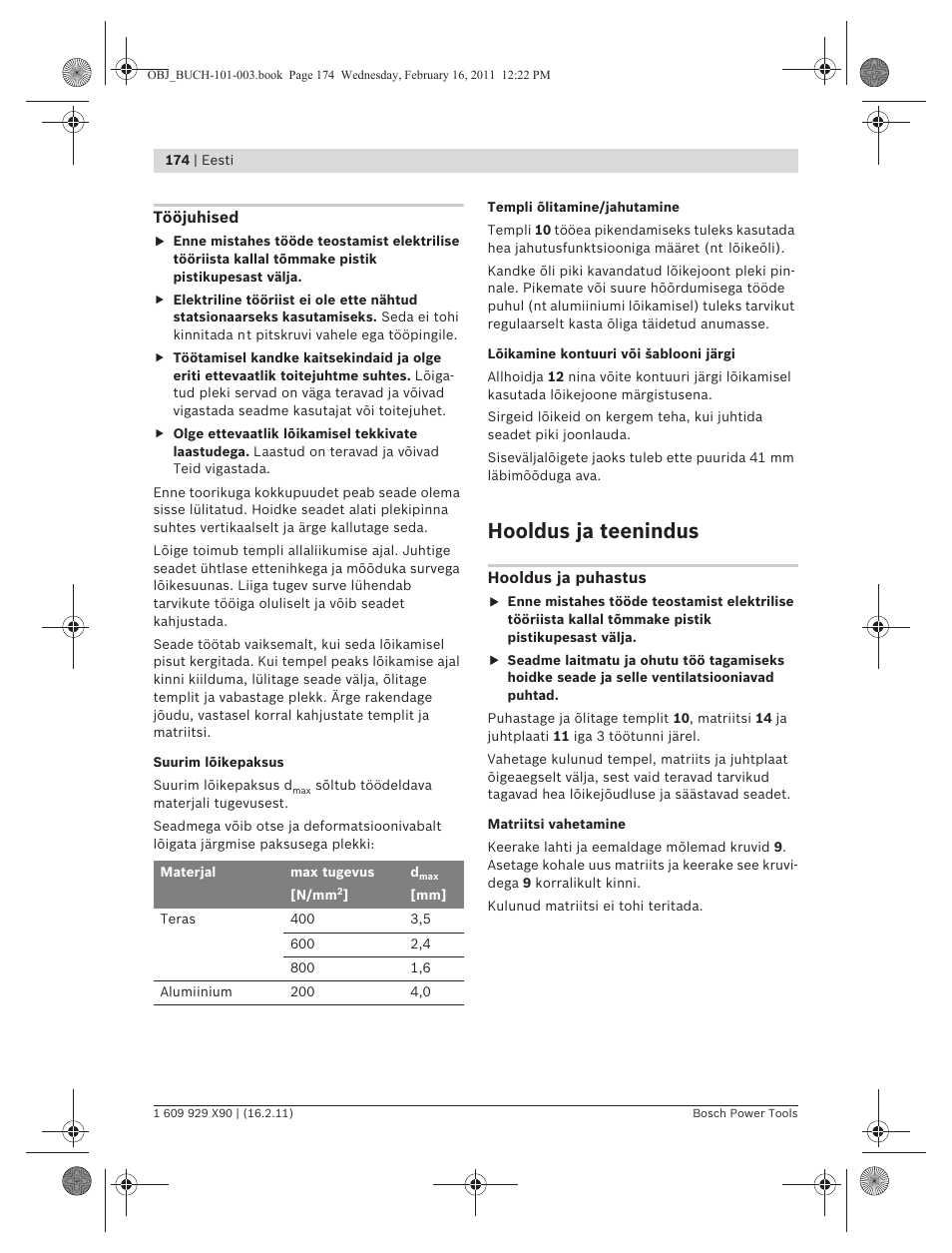 Hooldus ja teenindus | Bosch GNA 3,5 Professional User Manual | Page 174 / 199