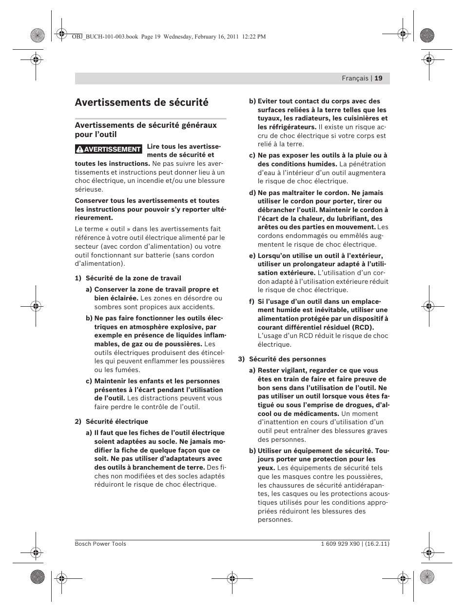 Avertissements de sécurité | Bosch GNA 3,5 Professional User Manual | Page 19 / 199