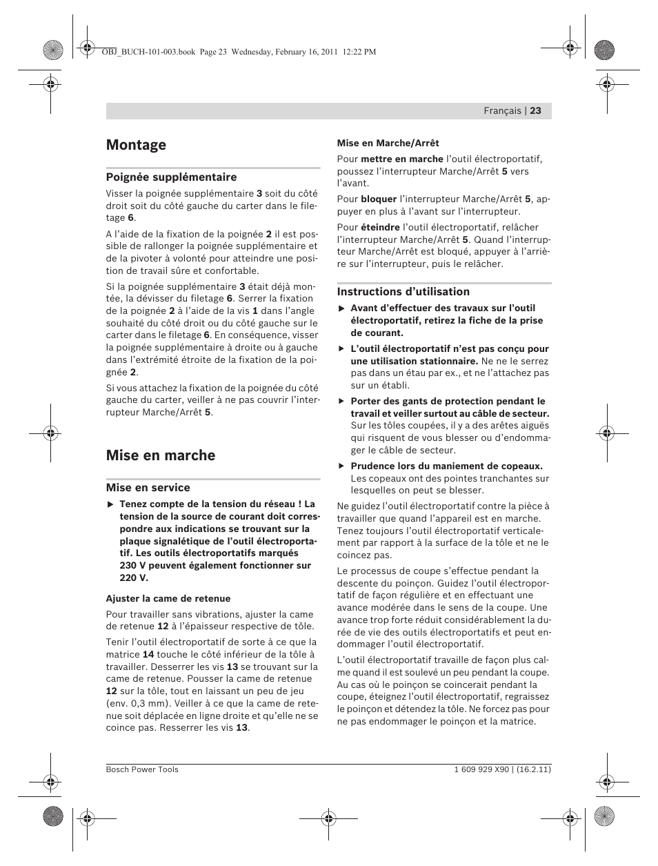 Montage, Mise en marche | Bosch GNA 3,5 Professional User Manual | Page 23 / 199