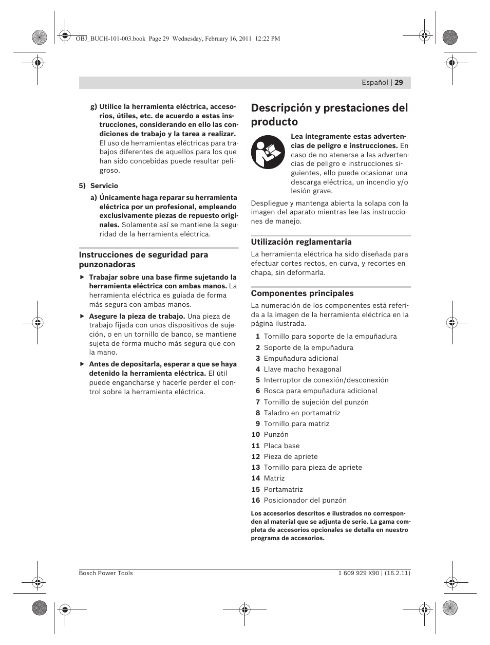 Descripción y prestaciones del producto | Bosch GNA 3,5 Professional User Manual | Page 29 / 199