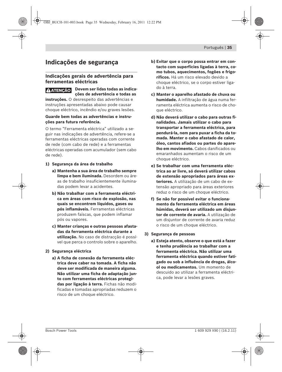 Indicações de segurança | Bosch GNA 3,5 Professional User Manual | Page 35 / 199