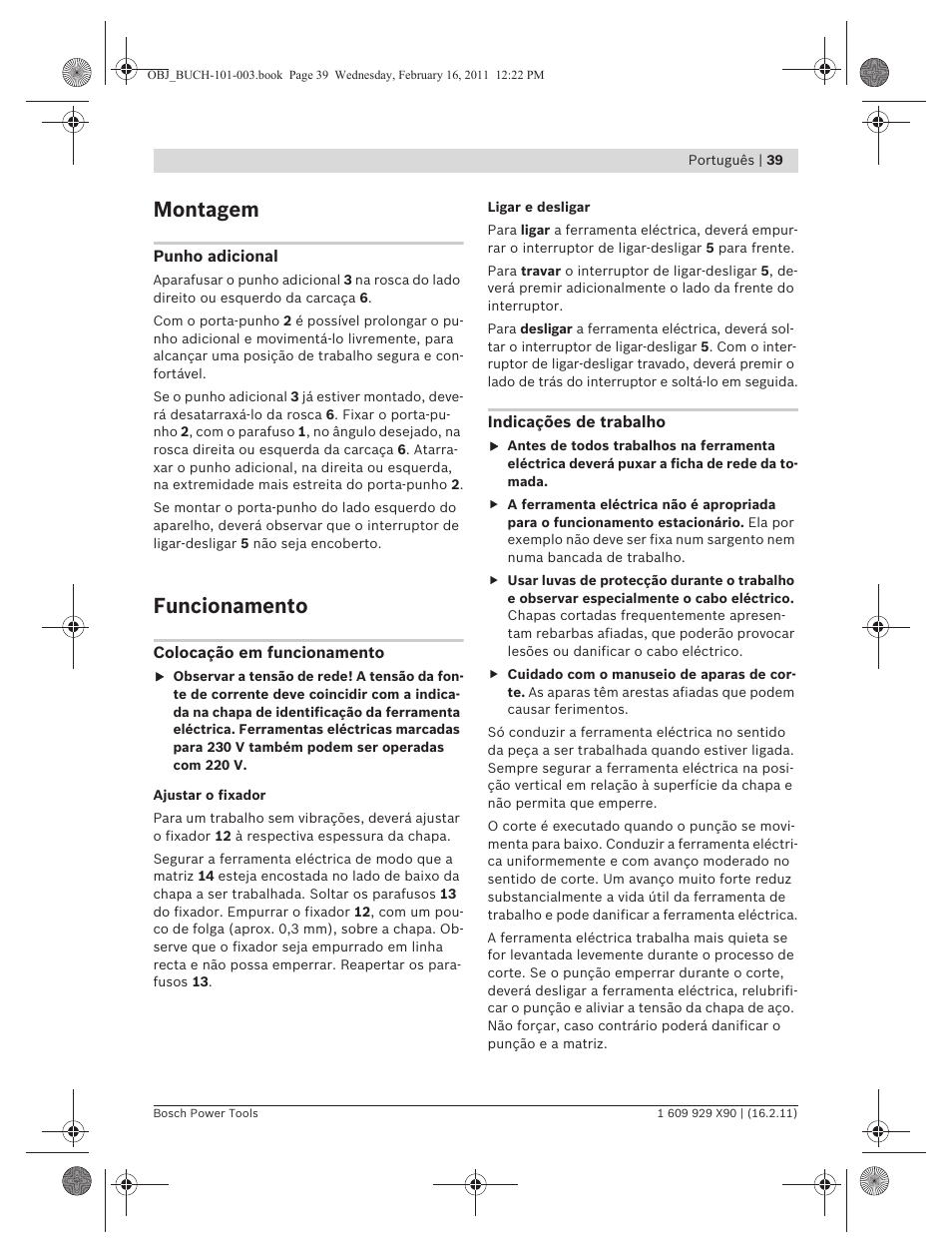 Montagem, Funcionamento | Bosch GNA 3,5 Professional User Manual | Page 39 / 199