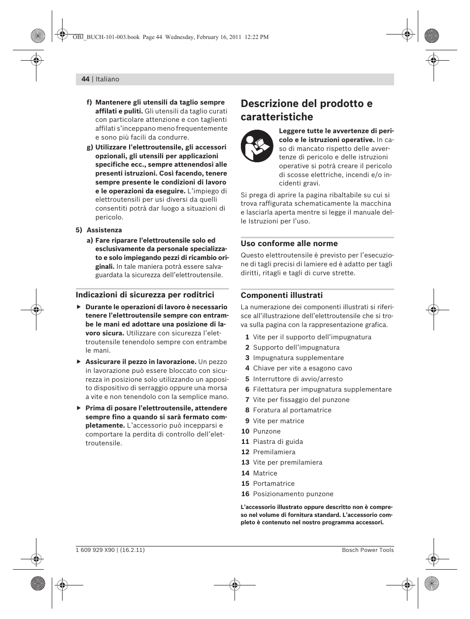 Descrizione del prodotto e caratteristiche | Bosch GNA 3,5 Professional User Manual | Page 44 / 199