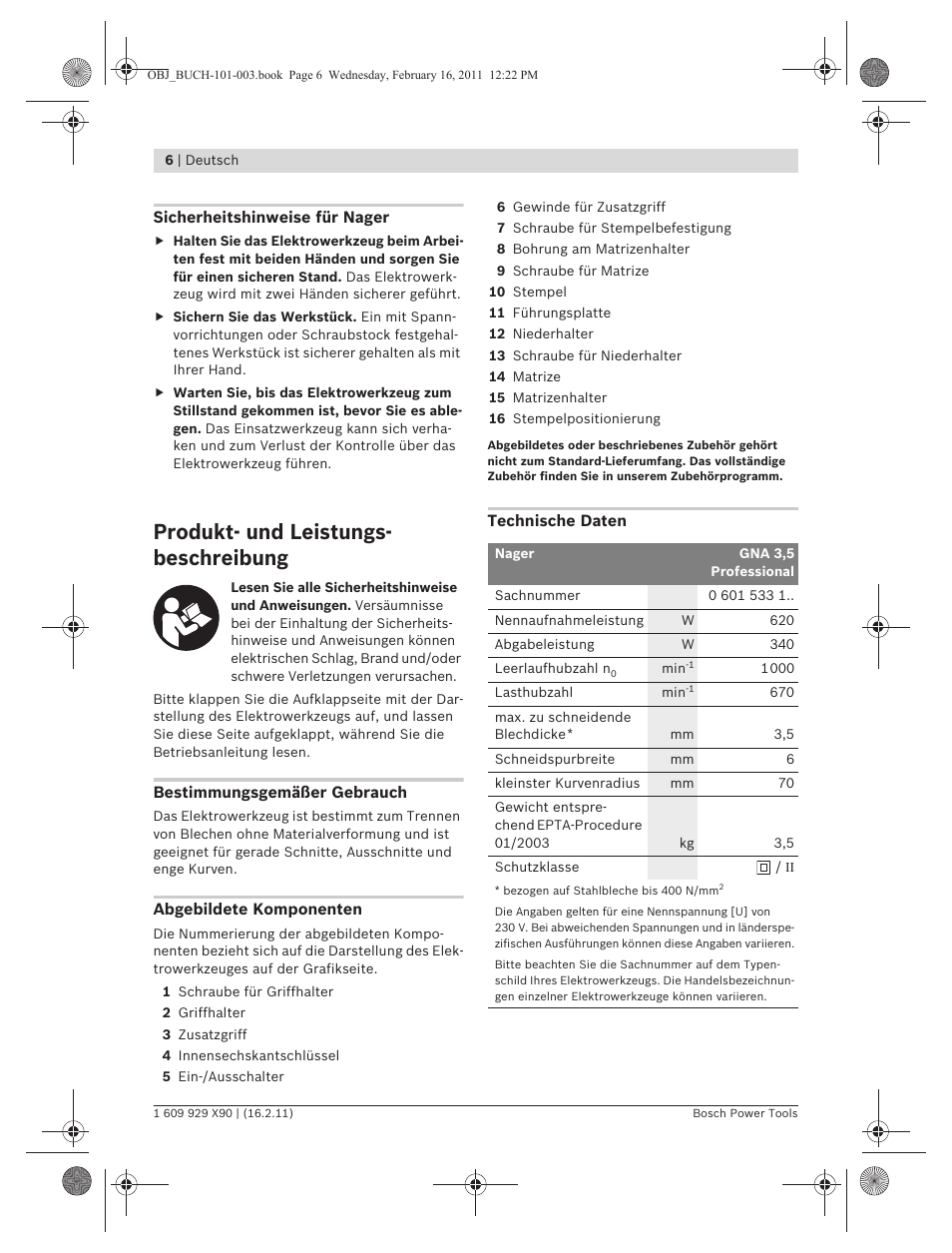 Produkt- und leistungs- beschreibung | Bosch GNA 3,5 Professional User Manual | Page 6 / 199