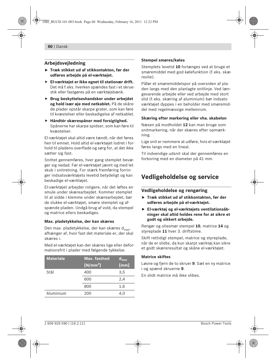 Vedligeholdelse og service | Bosch GNA 3,5 Professional User Manual | Page 60 / 199