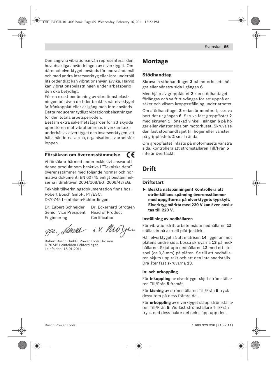 Montage, Drift | Bosch GNA 3,5 Professional User Manual | Page 65 / 199