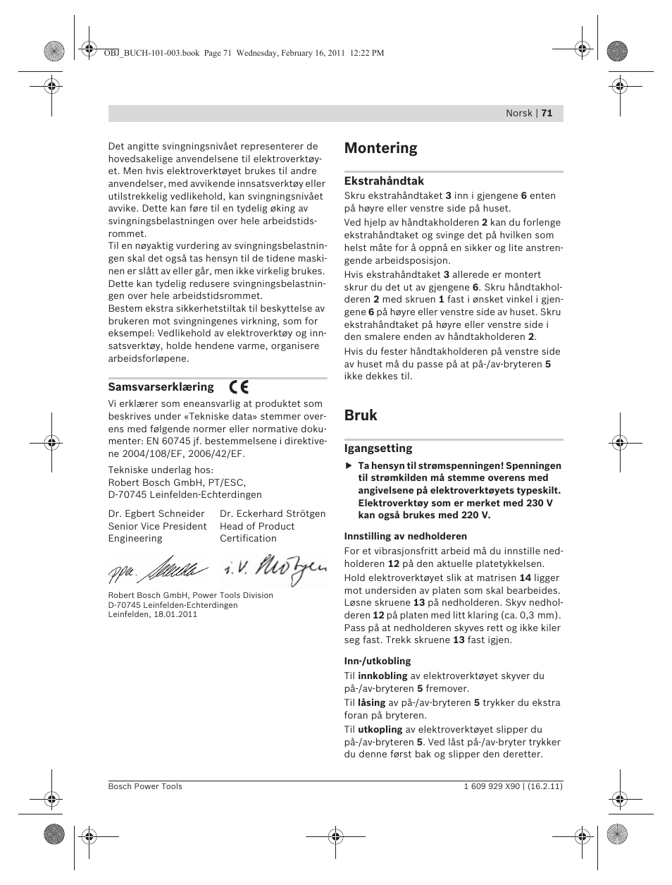 Montering, Bruk | Bosch GNA 3,5 Professional User Manual | Page 71 / 199