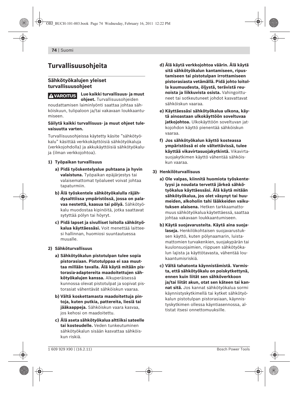 Turvallisuusohjeita | Bosch GNA 3,5 Professional User Manual | Page 74 / 199