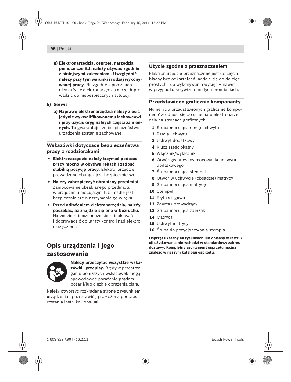 Opis urządzenia i jego zastosowania | Bosch GNA 3,5 Professional User Manual | Page 96 / 199