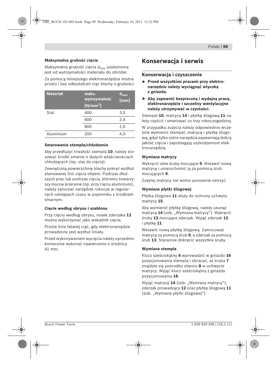 Konserwacja i serwis | Bosch GNA 3,5 Professional User Manual | Page 99 / 199