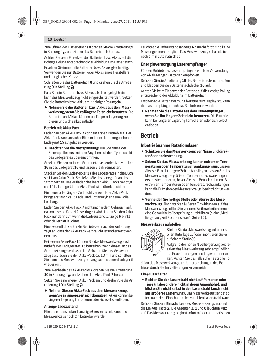 Betrieb | Bosch GRL 400 H Professional User Manual | Page 10 / 259