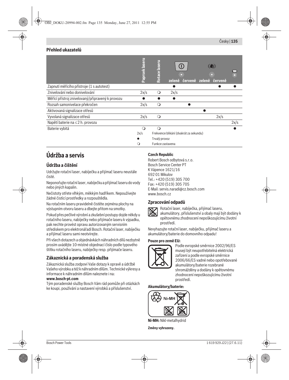 Údržba a servis | Bosch GRL 400 H Professional User Manual | Page 135 / 259