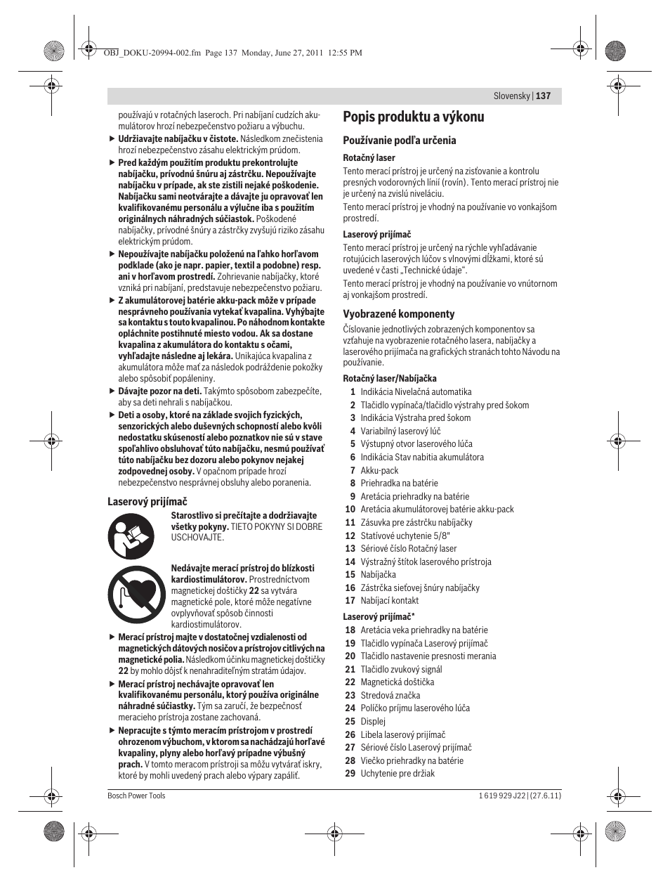 Popis produktu a výkonu | Bosch GRL 400 H Professional User Manual | Page 137 / 259