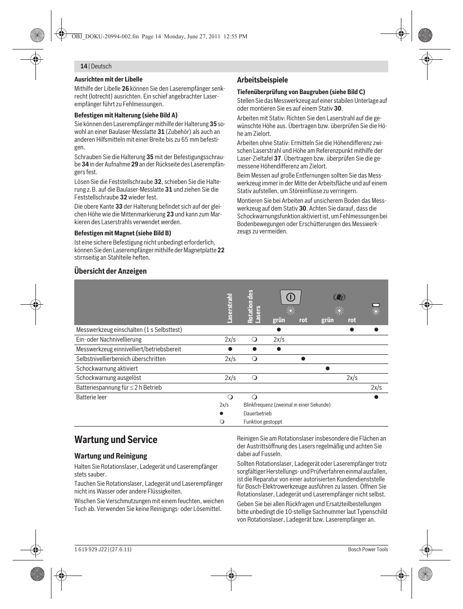 Wartung und service | Bosch GRL 400 H Professional User Manual | Page 14 / 259